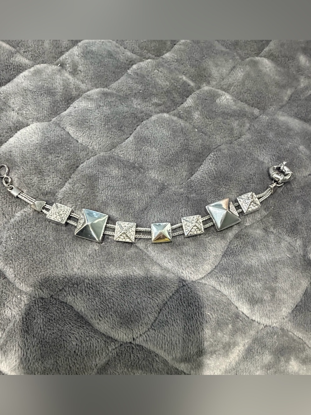 Silver Pyramid Link Bracelet - Silver